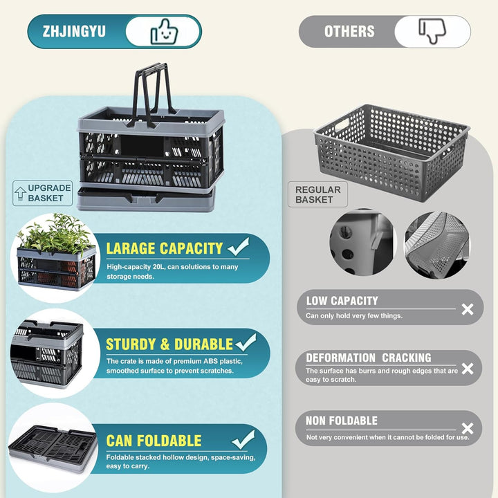 ZHJINGYU Plastic Folding Storage Crate Stackable Grocery Bin Container Einkaufskorb, für Küche Wohnz