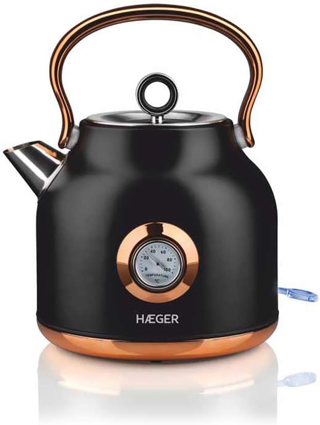 Haeger EK-22B.024A Elektrischer Wasserkocher Art Deco Black mit 2200 W Leistung, Kapazität 1,7 l, ka