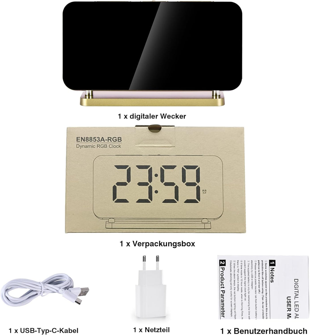 SZELAM Wecker Digital,Wecker Nachttisch,7,4" LED-Spiegeluhr mit 10 Modi RGB-Nachtlicht,11 Farben LED