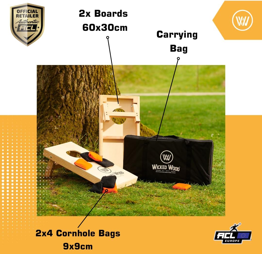 Cornhole Set Mini - Wicked Wood - 60x30cm - Inklusive Säckchen und Tragetasche Rot/Schwarz, Rot/Schw