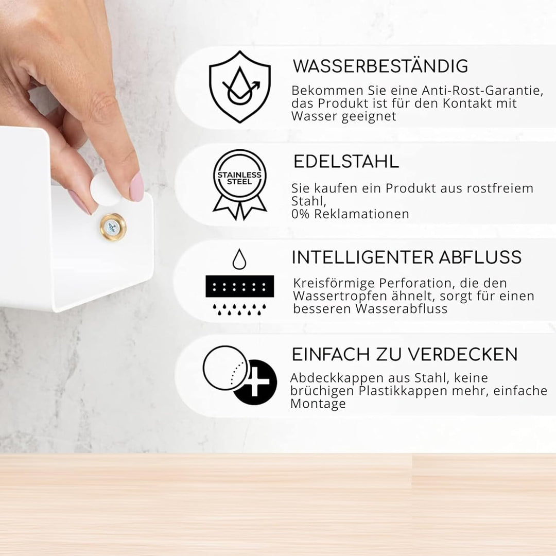 DABSTORY Badezimmer Regal Duschablage Edelstahl Wandregal Bad Weiss DOCIA 60cm Badezimmer Wandhalter