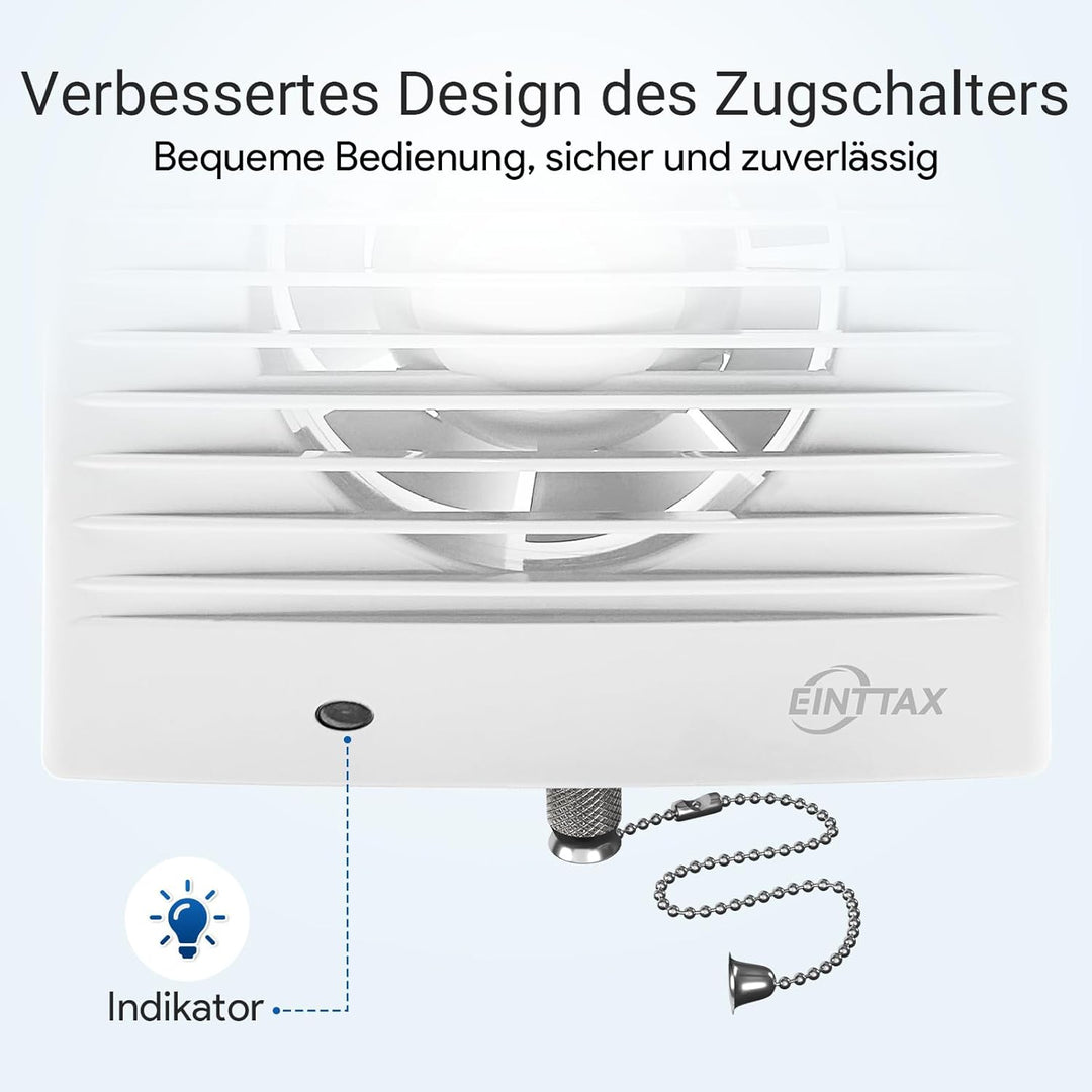 Badlüfter 100mm Abluftventilator Küche mit Zugkordel, 135m³/h Wasserdicht Badlüfter mit Rückstauklap