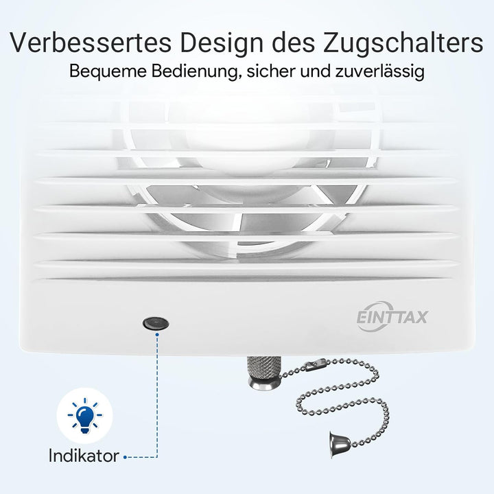 Badlüfter 100mm Abluftventilator Küche mit Zugkordel, 135m³/h Wasserdicht Badlüfter mit Rückstauklap