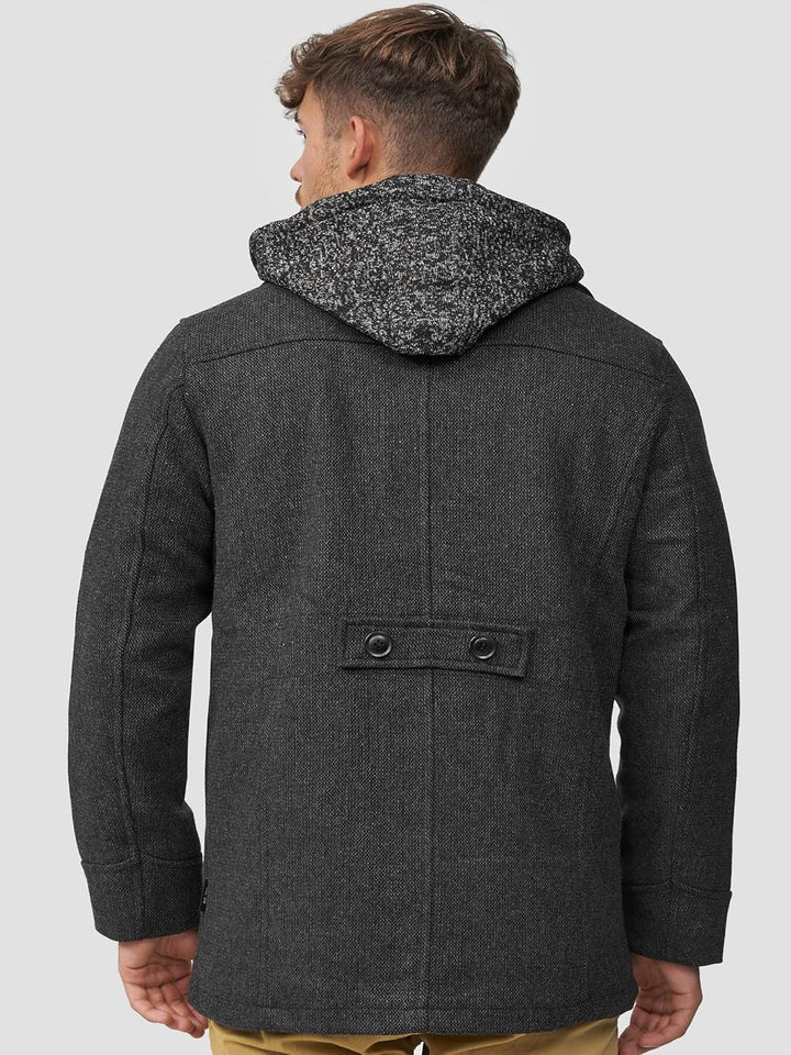Indicode Herren Cliff Kurzmantel mit Stehkragen | Wollmantel Herrenmantel Mantel S Black mix, S Blac