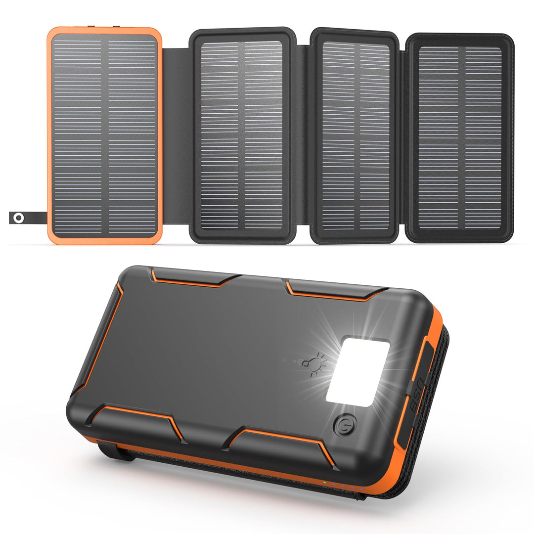 A ADDTOP Solar Power Bank - 25000 mAh Solar PowerBank mit 4 Solarpanels - 3.0A Schnelllade Ladegerät