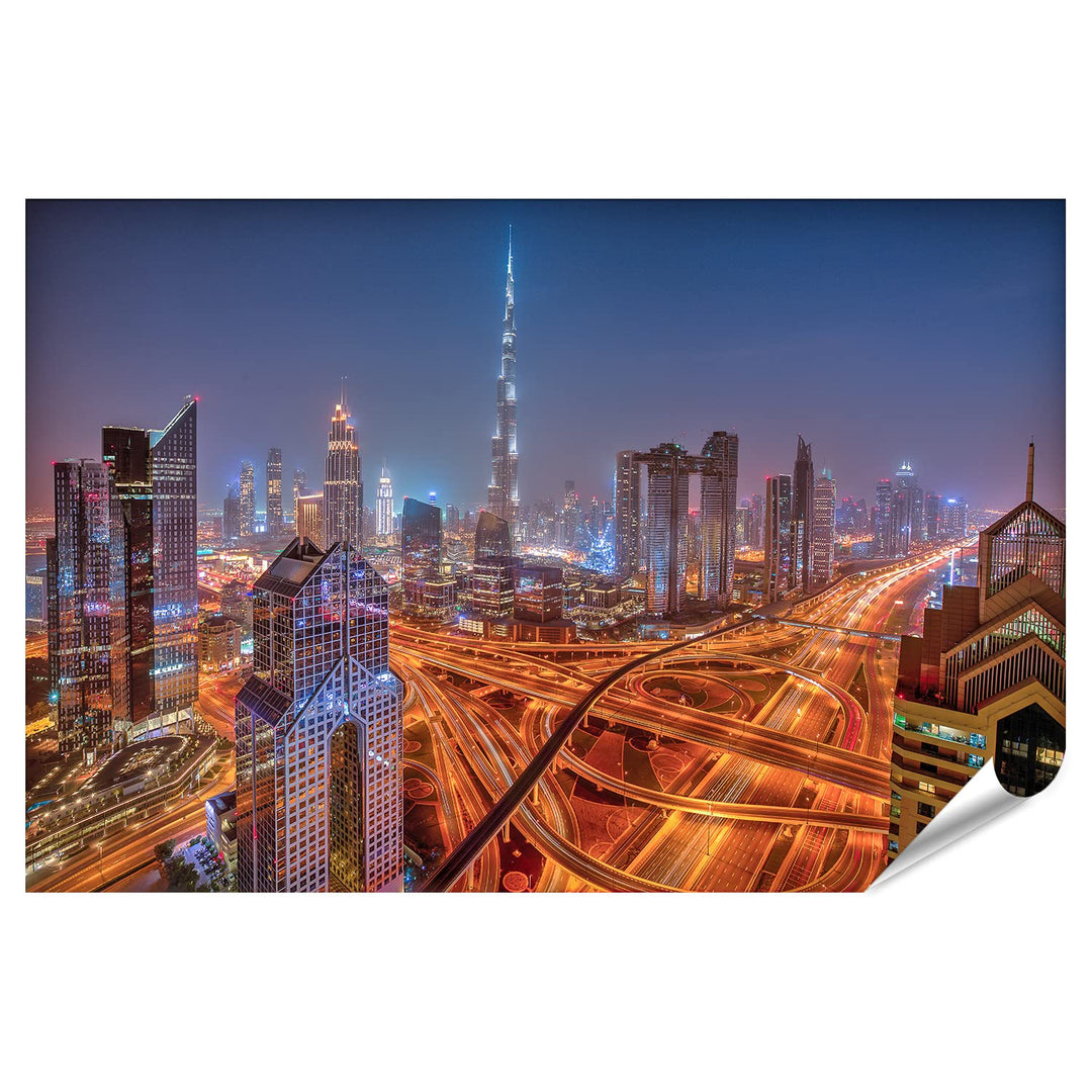 islandburner XXL Bild Poster Dubai Skyline Bei Nacht Vereinigte Arabische Emirate Premium Bilder Fot