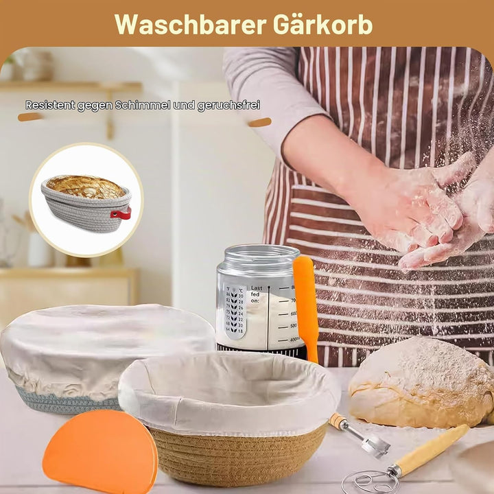 Gärkörbchen Sauerteig Starter Set - 23 cm Rund &amp; 26 cm Oval mit Brotbackzubehör Backen Zubehör Handw