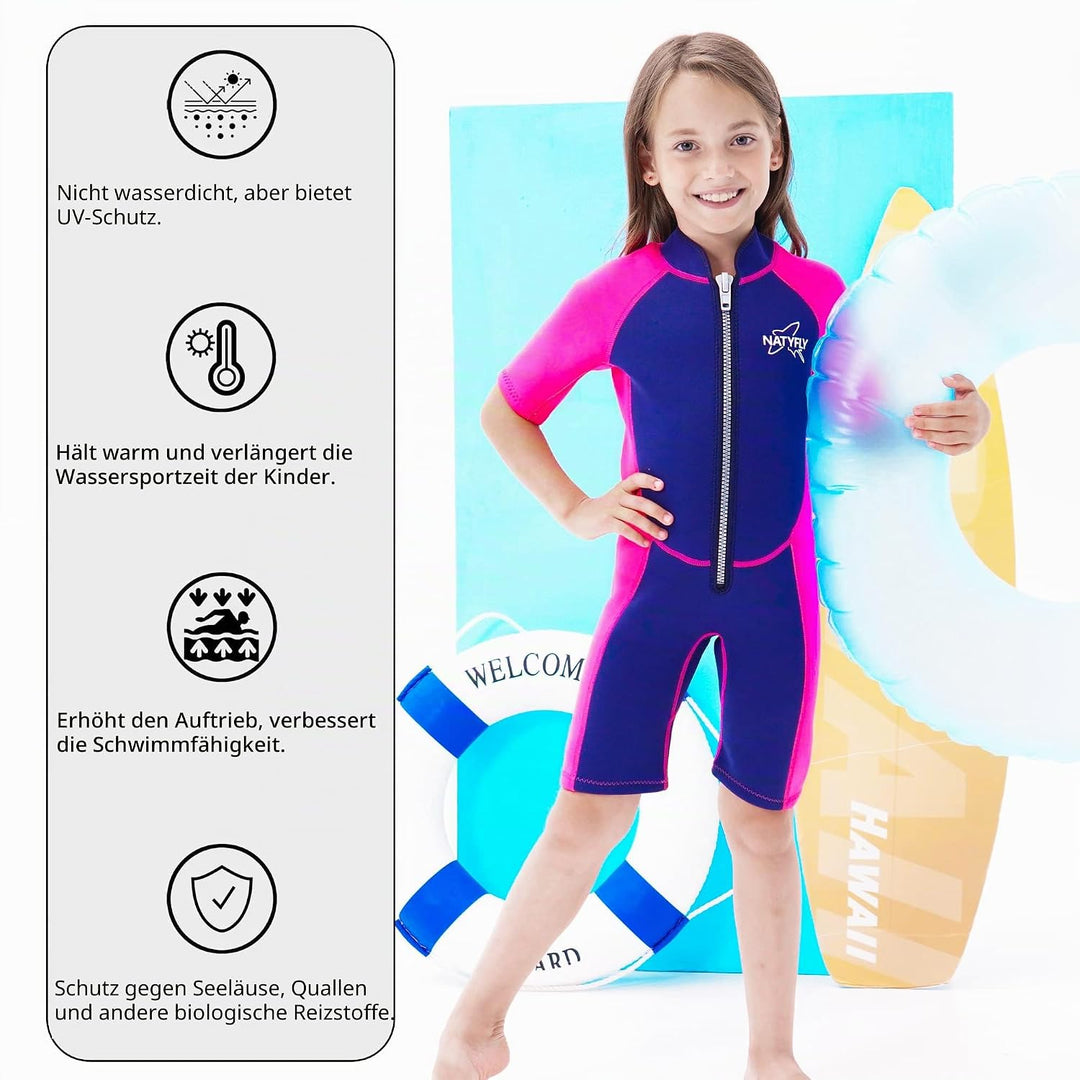 NATYFLY Kids Shorty Neoprenanzug 2.5mm Kinder Neopren Thermal Badeanzug UV-Schutz Badeanzüge für Mäd