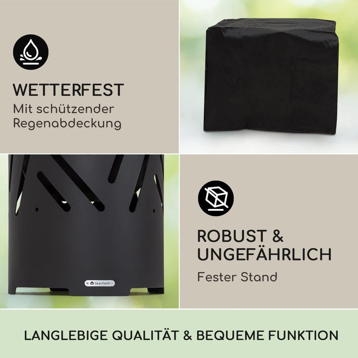 Blumfeldt Feuerschale mit Grillrost, Outdoor Stahl-Feuerschale Gross für Balkon & Camping, Mobile Fe