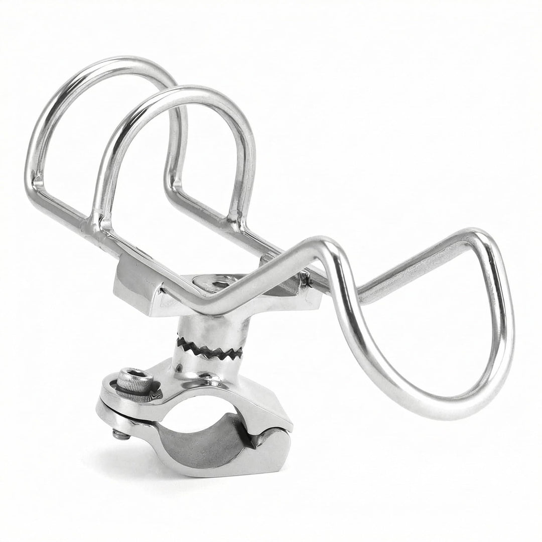 QWORK® 360° Drehbar Angelrutenhalter aus Edelstahl 316 - Klemmung auf 25 mm Schienen - für Boote, Fi