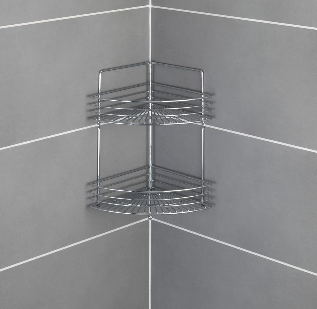 WENKO Bad Eckwandablage Mod. Milano für Pflegeartikel und Badaccessoires mit 2 Etagen Massive Qualit