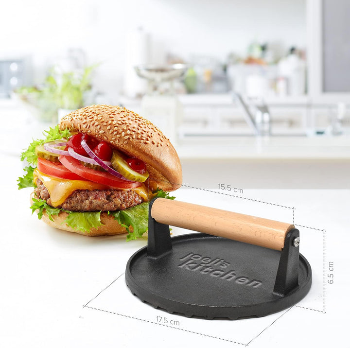 Joeji's Kitchen Burgerpresse - Burger Patty Presse aus Antihaft Gusseisen für perfekte Grillmarken -