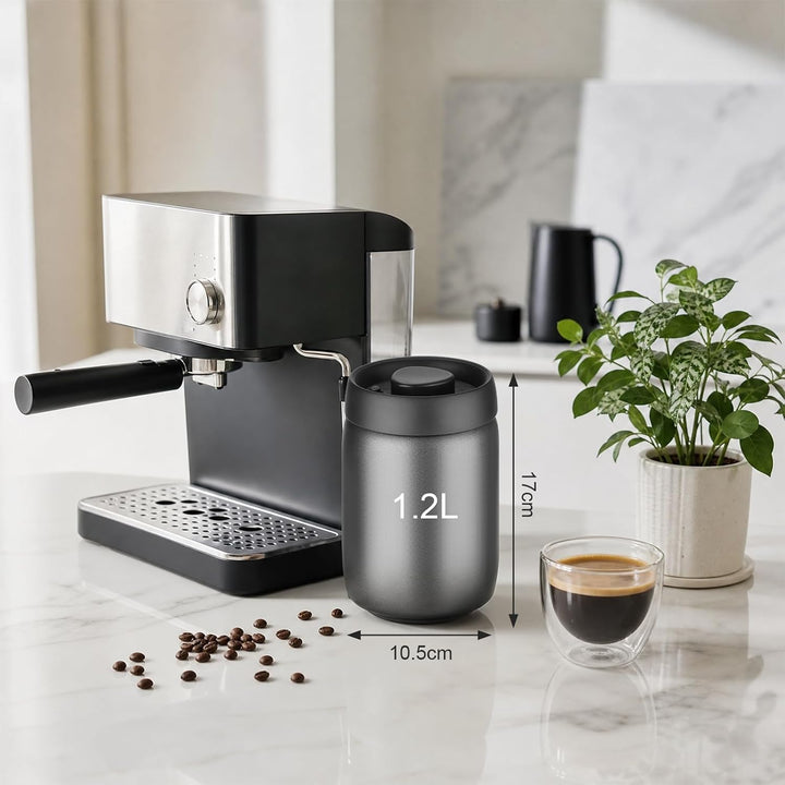 VINATO 1.2L Vakuum Kaffeedose Luftdicht, Edelstahl Aufbewahrungsdose, Kaffeebohnen Behälter für Kaff