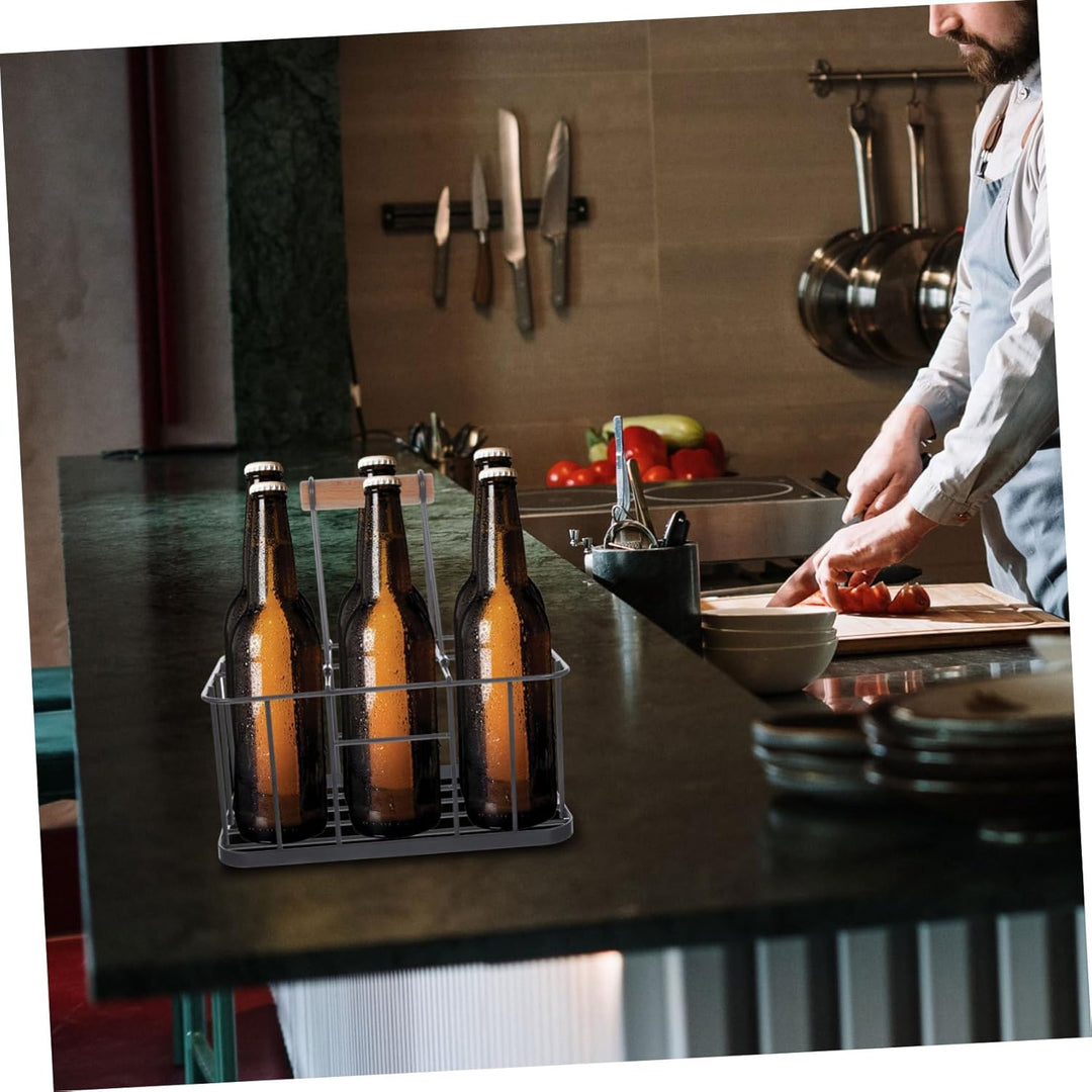 YARNOW Flaschenträger Metall 6 Flasche Flaschenhalter Flaschenkorb Bierkasten Bier Rack mit Holz Hal