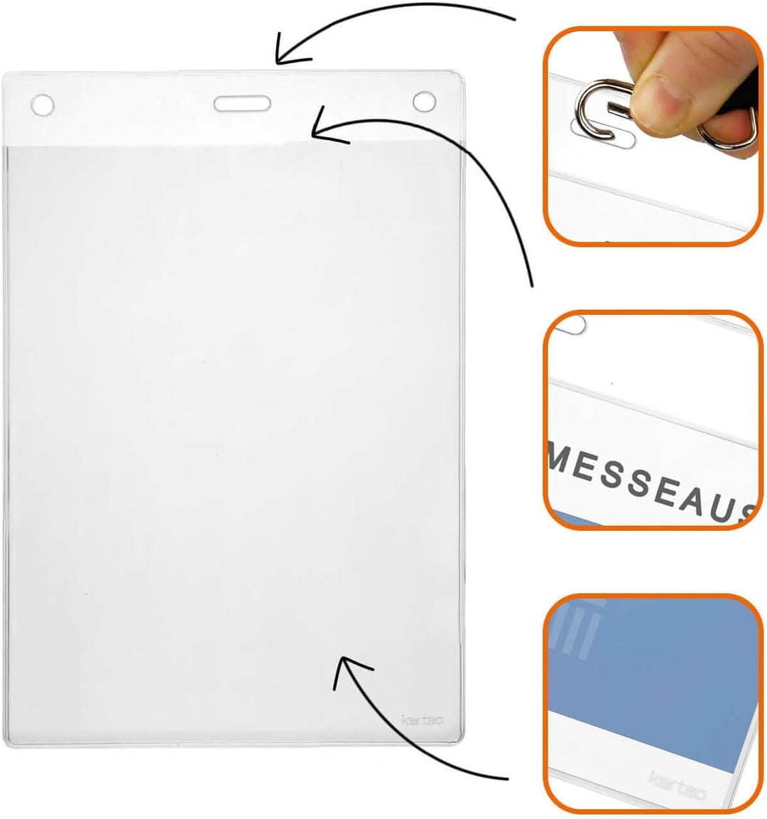 Karteo Kartenhüllen A6 Format [100 Stück] Vinyl Ausweishüllen 148 x 105 mm vertikal transparent als