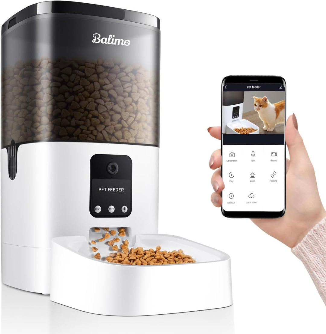 Balimo Futterautomat Katze mit HD 1080P Kamera, 4L WiFi Automatischer Futterspender Katze mit APP-St