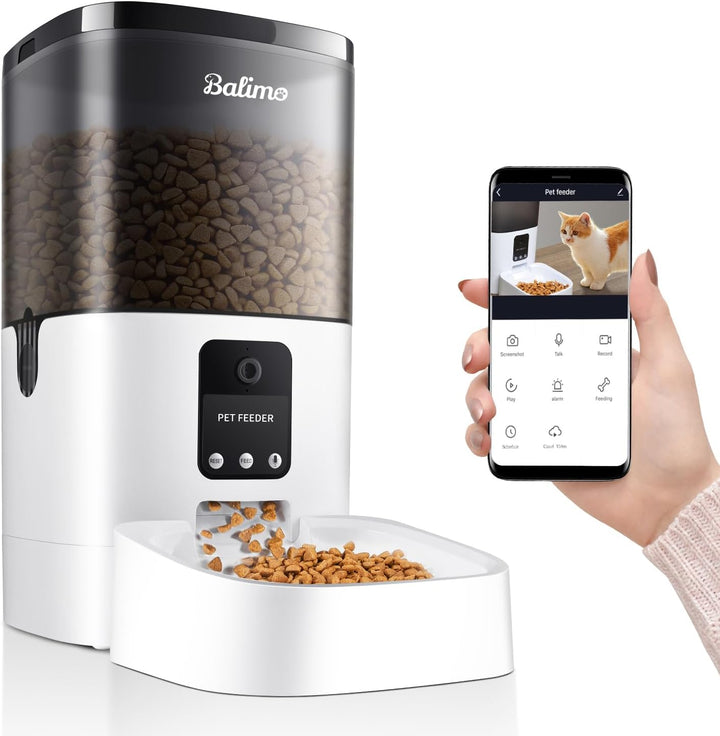 Balimo Futterautomat Katze mit HD 1080P Kamera, 4L WiFi Automatischer Futterspender Katze mit APP-St