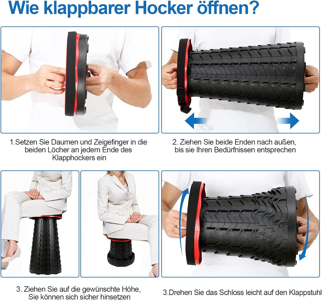 Sonnewelt Tragbarer Klapphocker, Leichte Teleskophocker Höhenverstellbare Falthocker Tragfähigkeit 1