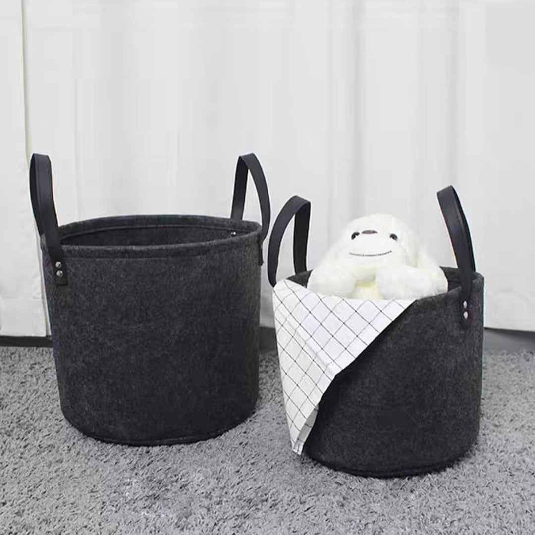 2 Stück Filzkorb Dunkelgrau Rund, Faltbarer Tragekorb aus Stoff, Filzkorb Gross, 2 Spezifikationen,