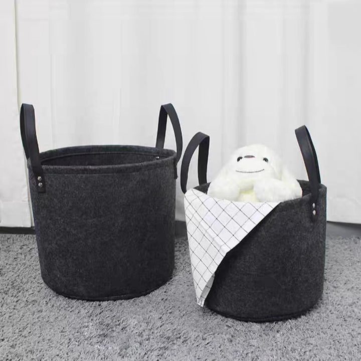 2 Stück Filzkorb Dunkelgrau Rund, Faltbarer Tragekorb aus Stoff, Filzkorb Gross, 2 Spezifikationen,