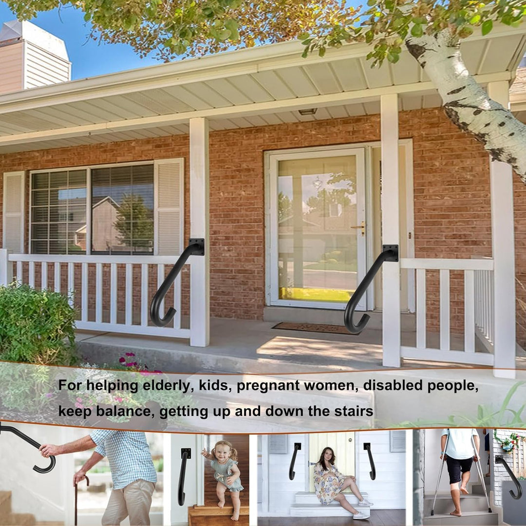 VANROUG 2 Stück Schwarze Übergangshandläufe Handläufe für Outdoor-Stufen, Fit 1 oder 2 Stufen Outdoo