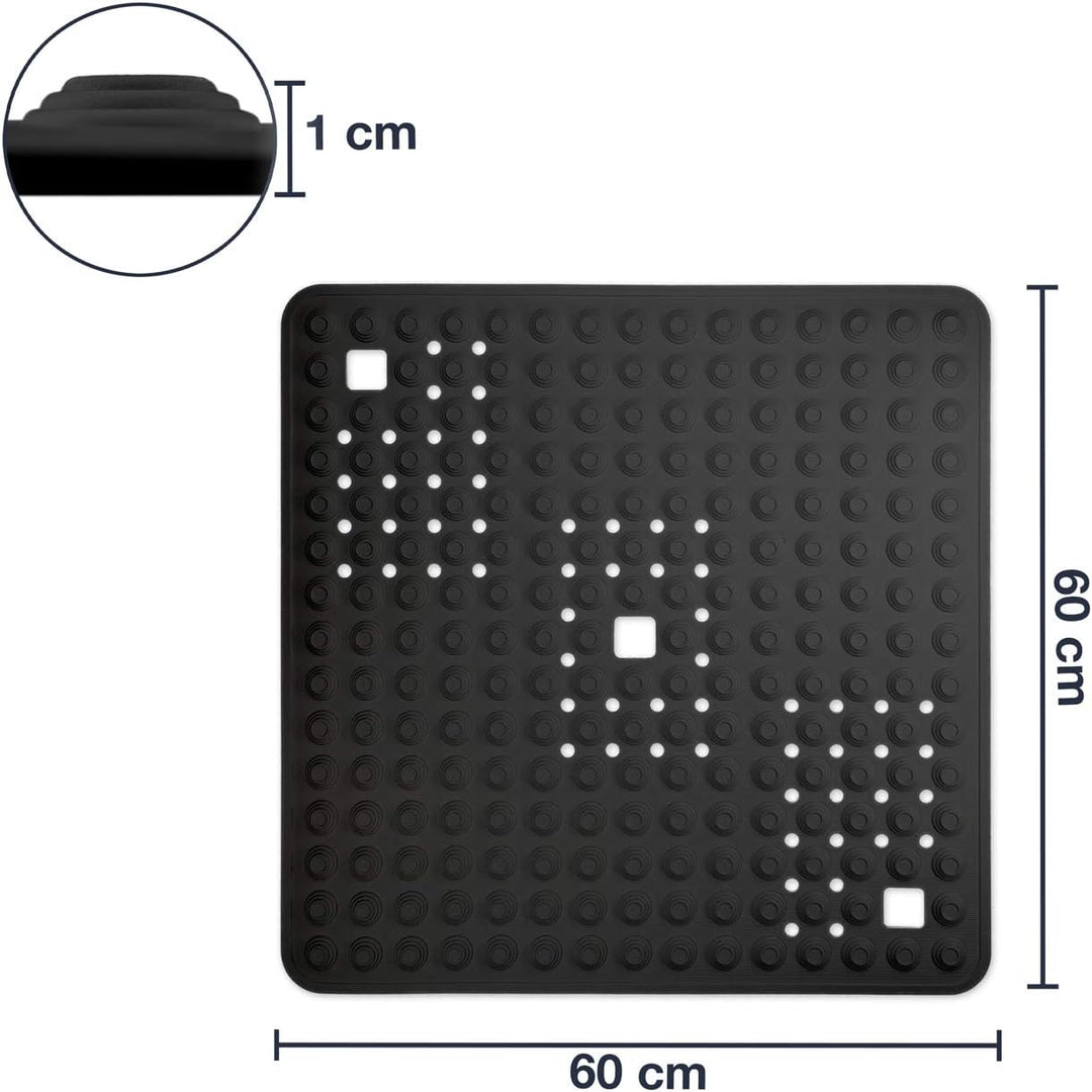 WohnDirect Duschmatte Schwarz/quadratisch: 60x60 cm - sehr rutschfest & sehr robust - Antirutschmatt