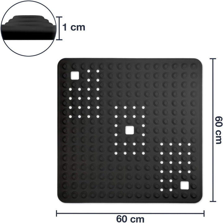 WohnDirect Duschmatte Schwarz/quadratisch: 60x60 cm - sehr rutschfest & sehr robust - Antirutschmatt
