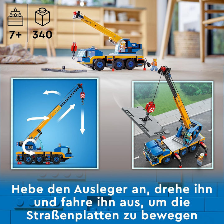 LEGO 60324 City Geländekran, Kran- und LKW-Spielzeug mit Haken, baubares Fahrzeug-Spielzeug für Jung
