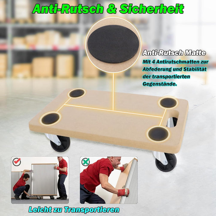 VA-Cerulean Rollbrett 4 Stück Transportroller Möbelroller mit Gummipads Rollbretter max. 200 kg Trag