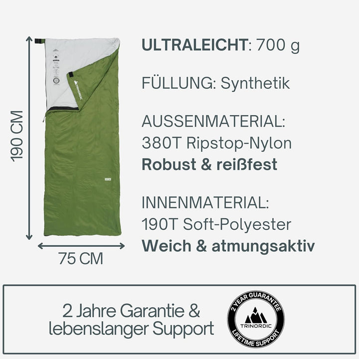 Trinordic 700g Ultraleicht Deckenschlafsack – mit Anti-Klemm-Reissverschluss – Kompakte Schlafsack S
