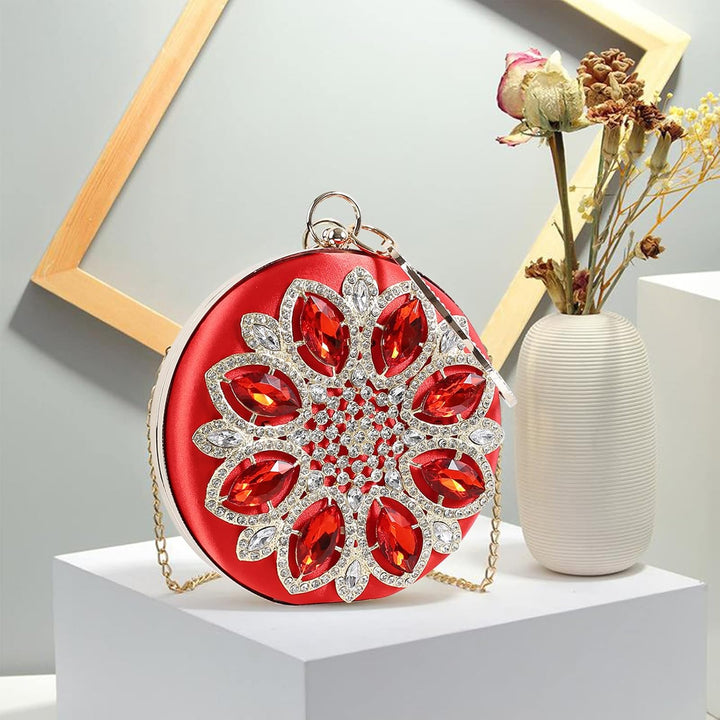 CORIOS Damen Strass Abendtasche Elegant Rund Brauttasche Diamant Clutch Bag Luxus Handgelenktasche A