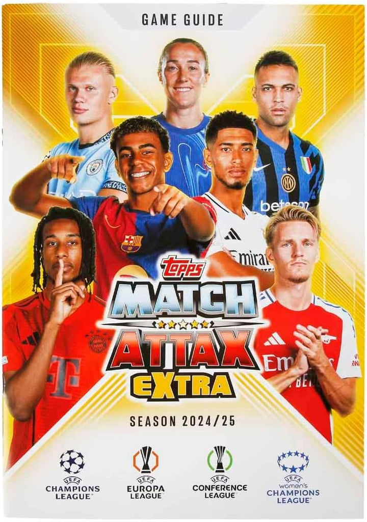 2024-25 Topps MATCH Attax Extra Champions League Karten - Starterpaket (Album, 29 Karten + 3 LE)
