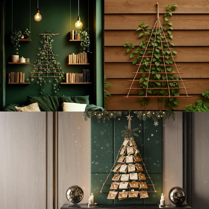 Floranica Holzleiter für Adventskalender 60 x 70 cm - Holz Aufhängen von Weihnachtsschmuck Weihnacht