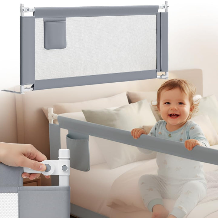 Bellabino Drina Rausfallschutz – Bettschutzgitter Boxspringbett – Bettgitter 180 cm Hellgrau – Baby