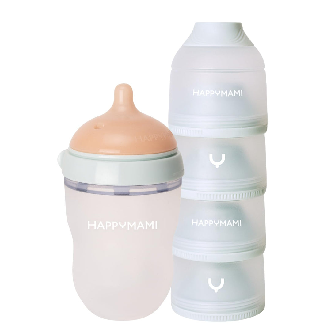 Set aus personalisierbarer Babyflasche in Brustform + Milchpulver-Portionierer, Fütterungsset für de