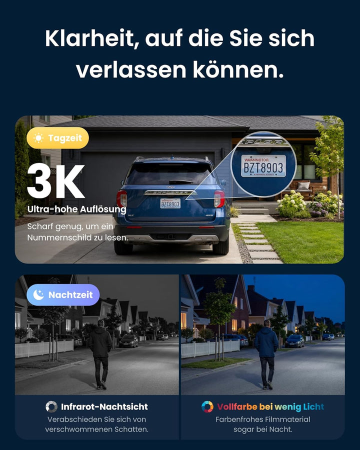 SwitchBot 3K Überwachungskamera Aussen, KI-Videosuche, Szenenbenachrichtigungen & Tagesbericht, PTZ