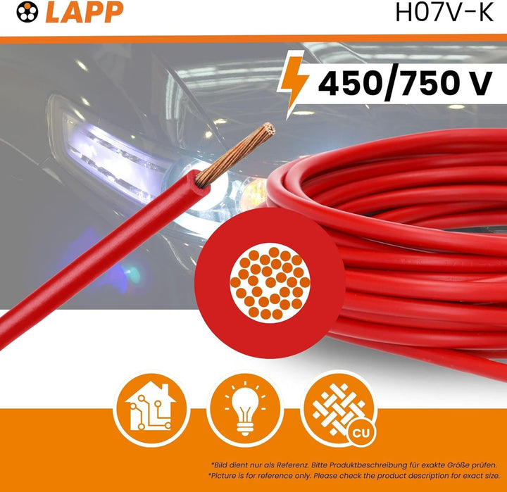 100 Meter Lapp 4520041 H07V-K 1,5 mm² rot I Verdrahtungsleitung I Aderleitung flexibel I PVC Einzela