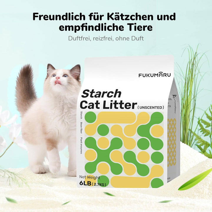 FUKUMARU Maniok Katzenstreu 10.8 kg – Starke Klumpenbildung, Staubfrei, Antihaft-Boden, 24/7 Geruchs