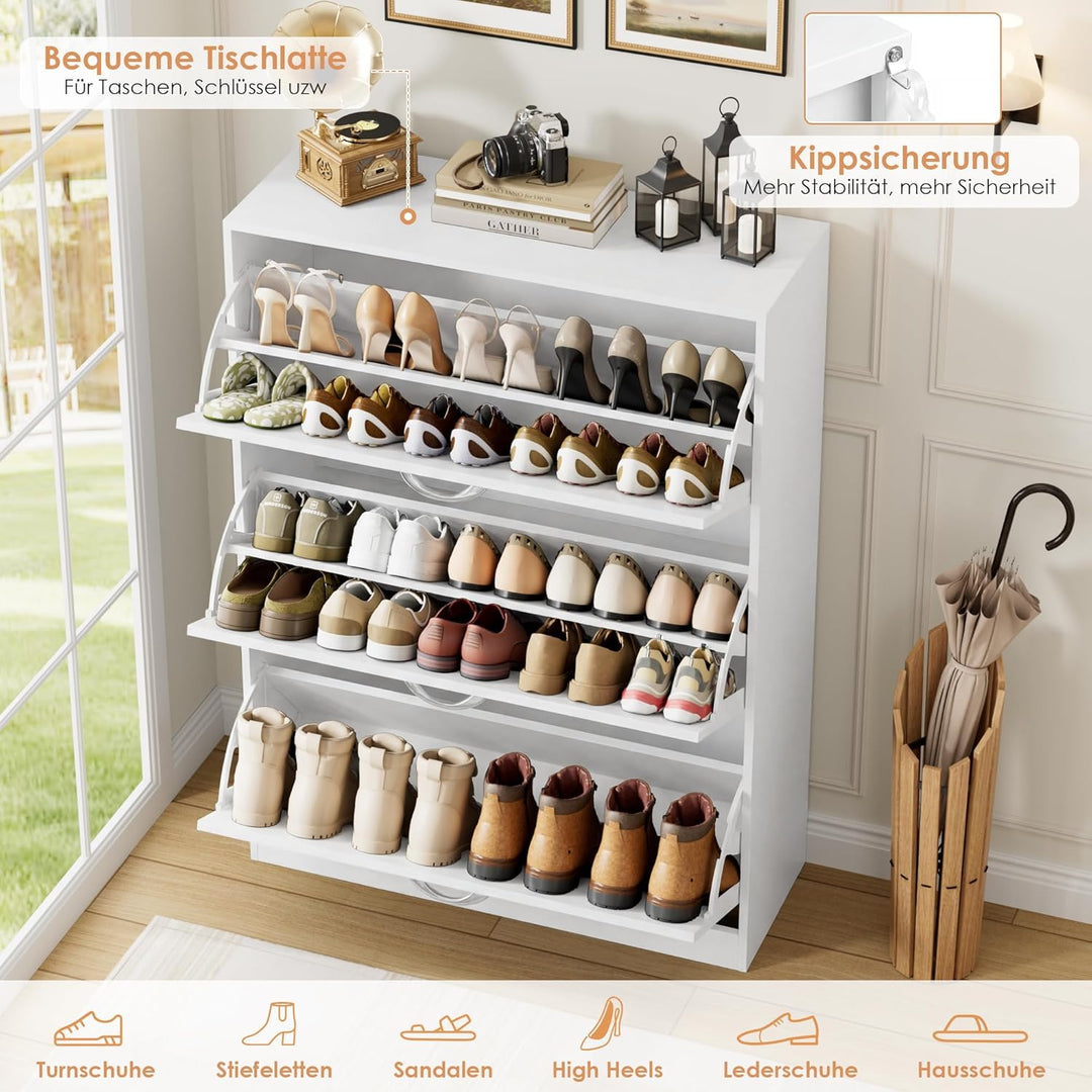 FirFurd Schuhschrank weiss mit Schuhkipper für 12-24 Parre, Schuhregal platzsparend für Schuhaufbewa