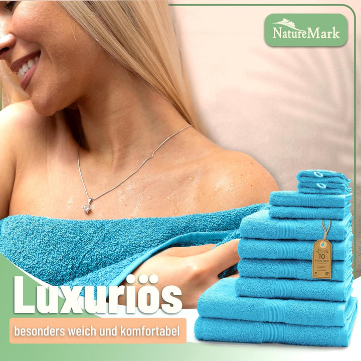 GREEN MARK Textilien 10 TLG. FROTTIER Handtuch-Set mit verschiedenen Grössen 4X Handtücher, 2X Dusch