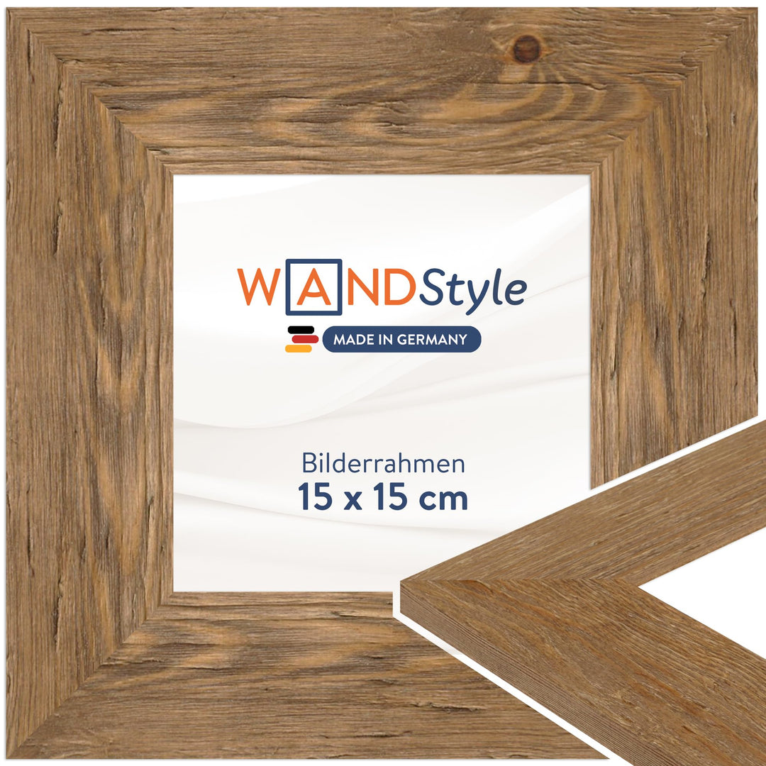 WANDStyle Bilderrahmen Strandhaus Stil 15x15cm I Farbe: Eiche-Optik I Fotorahmen I Holzbilderrahmen