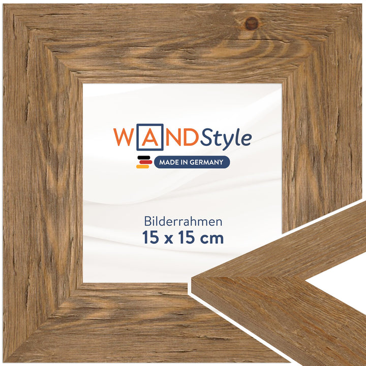 WANDStyle Bilderrahmen Strandhaus Stil 15x15cm I Farbe: Eiche-Optik I Fotorahmen I Holzbilderrahmen