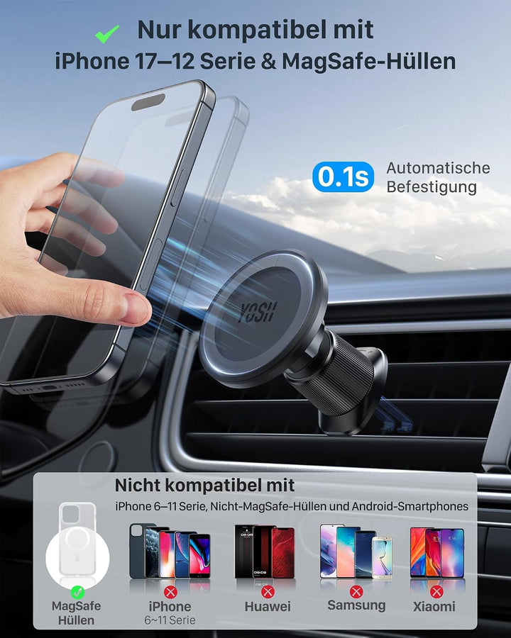 YOSH für MagSafe Handyhalterung Auto, Magnetische Handyhalterung Auto, 360° drehbare Halterung für A