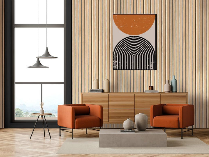 Akustikpaneele AURA Balance Oiled Oak 240x60cm | Wandpaneele Holzoptik Eiche geölt | Filz Beige | 1-