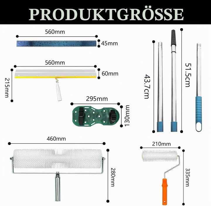 8tlg Bodenbeschichtungs Set, Entlüftungsroller Set mit 2 Entlüftungswalze 23CM+48CM Stehrakel Grossf