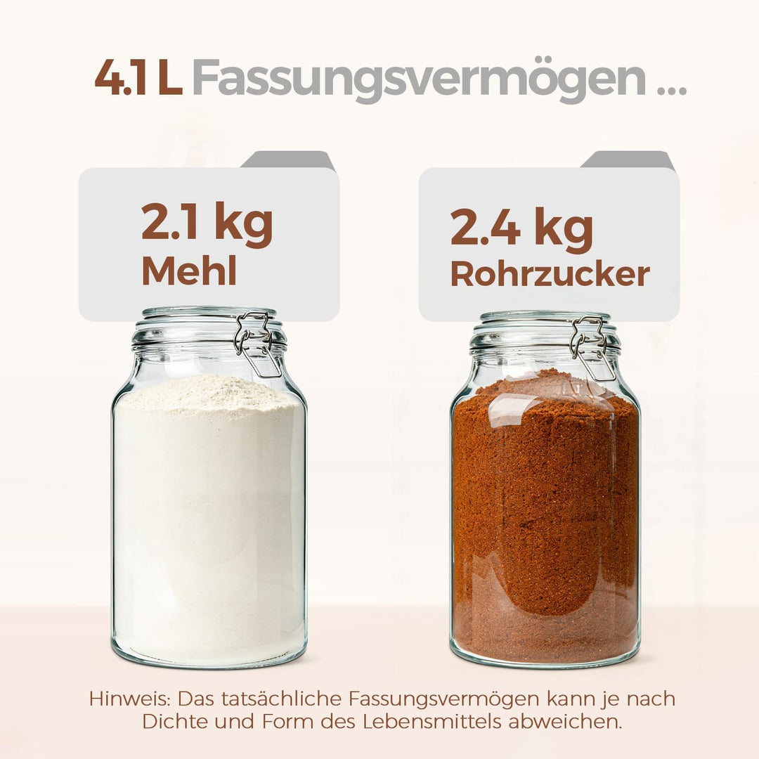 ComSaf 2er-Set Glasbehälter à 4l mit Deckeln 4100ml 4100ml*2, 4100ml x 2 Stück