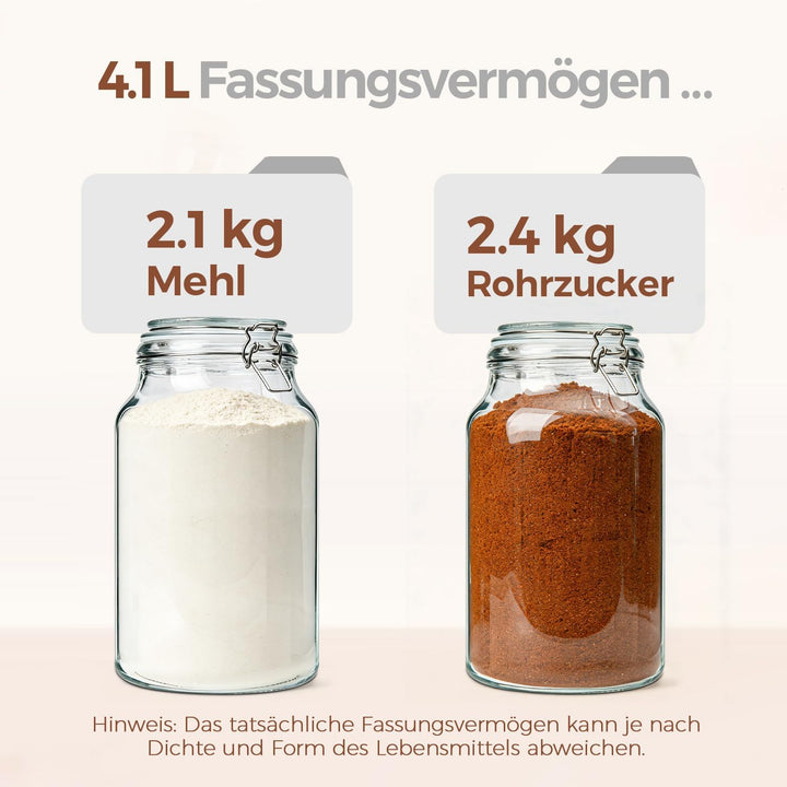 ComSaf 2er-Set Glasbehälter à 4l mit Deckeln 4100ml 4100ml*2, 4100ml x 2 Stück
