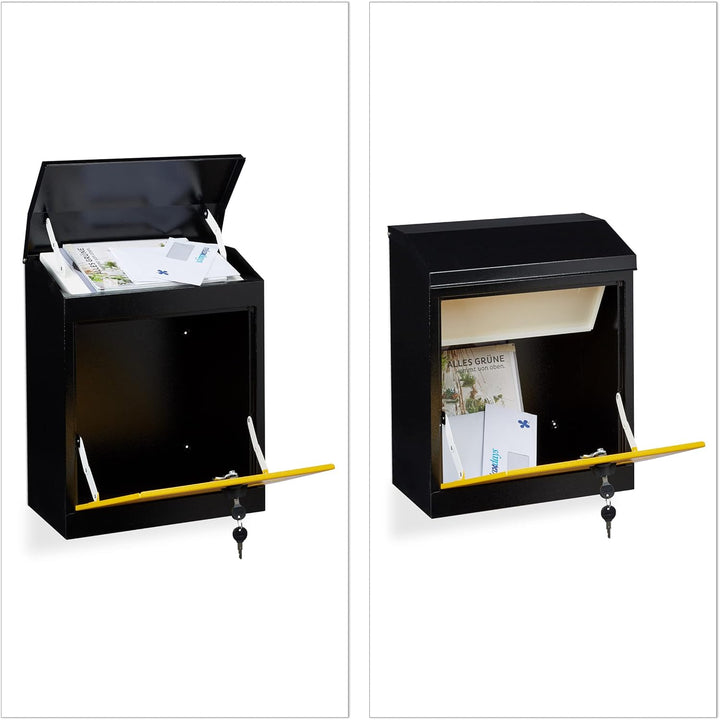 Relaxdays Briefkasten gross, Stahl, Sicherheits-Klappe, Schloss, HxBxT: 53 x 43,5 x 26 cm, Wandbrief
