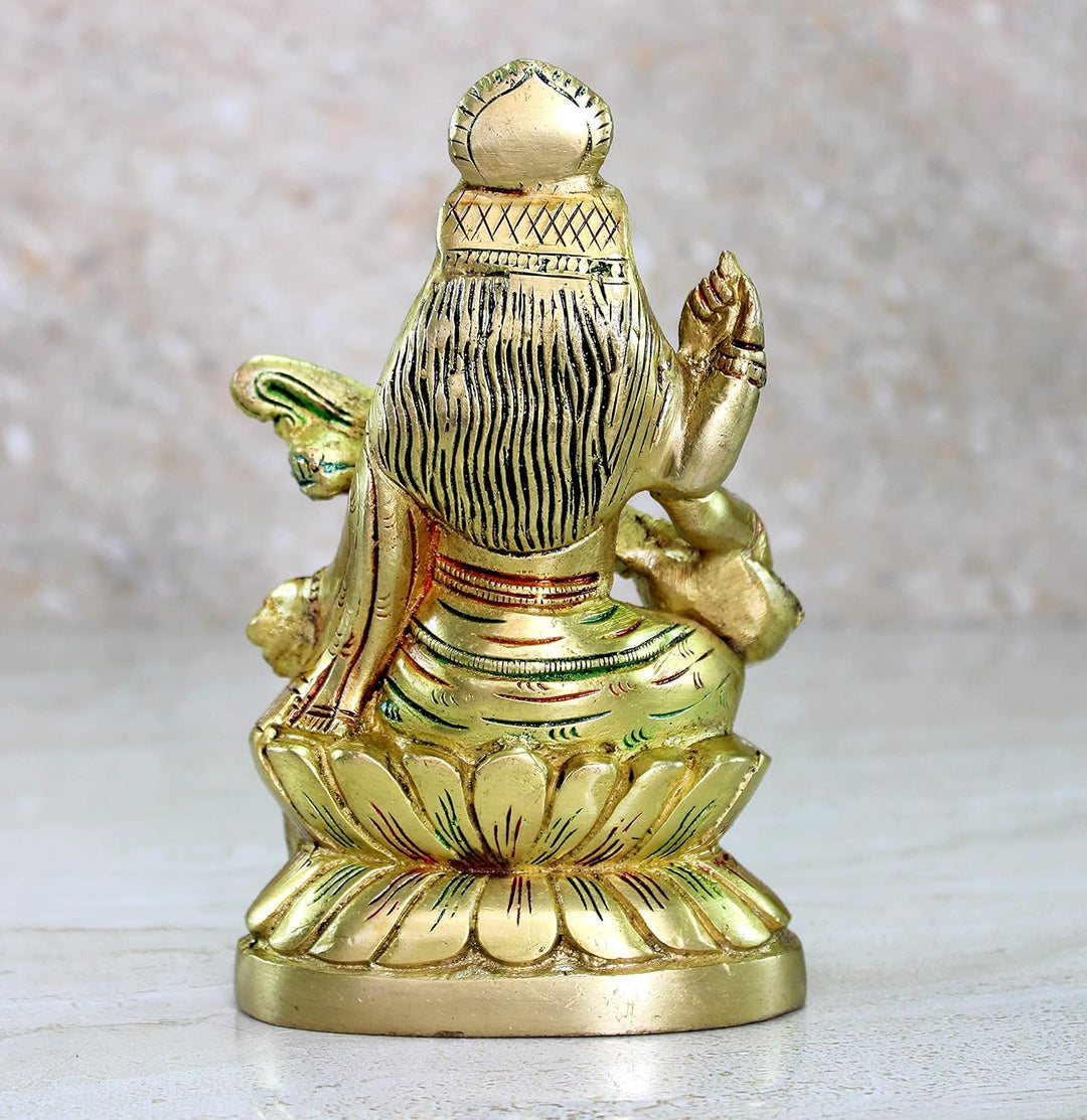 Saraswati Maa Murti Idol Statue aus Messing für Heimdekoration und Tempel, 24,8 cm, Mehrfarbig (Gold