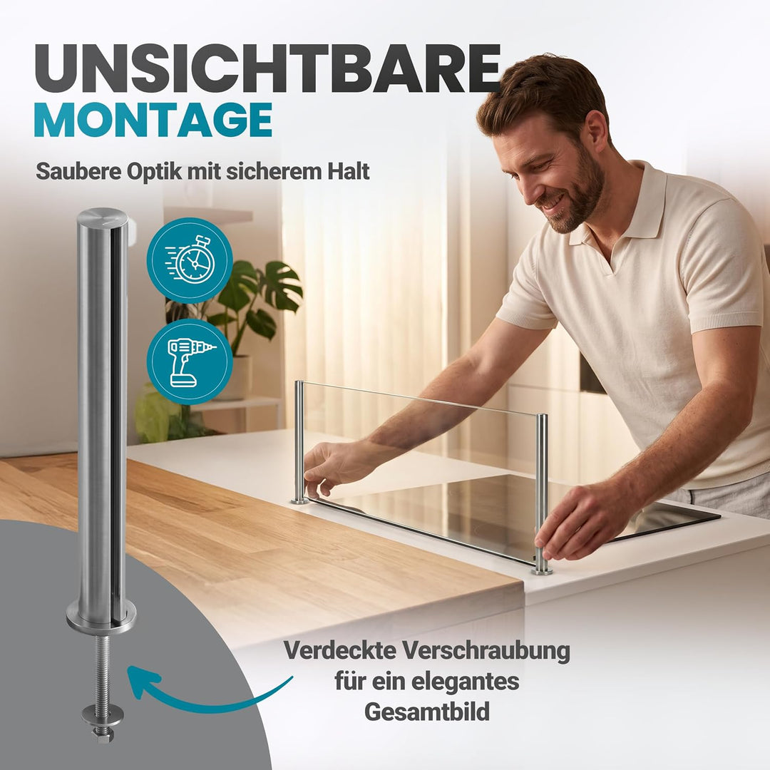 Spritzschutz Protect Herd Kochinsel Edelstahl mit Glasplatte 60cm Breite, 60cm